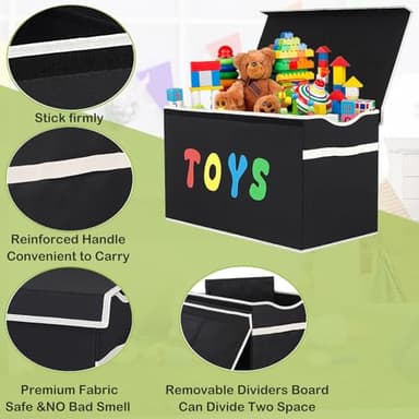 YOLOXO Toy Box Chest, Collapsible Sturdy Storage Bins with Lids, Extra Large Kids Toy Storage Organizer Boxes Bins Baskets for Kids, Boys, Girls, Nursery Room, Playroom, Closet (BLACK) - Image 5