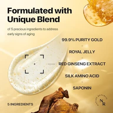 Nature Republic Ginseng Gold Silk Watery Cream 2.11 Oz(60g)-6 Years Korean Ginseng, 99.9% Pure Gold Premium Skin Care, Anti-Aging Moisturizer for Skin, Wrinkle Care with Ginseng Saponins (60g) - Image 4