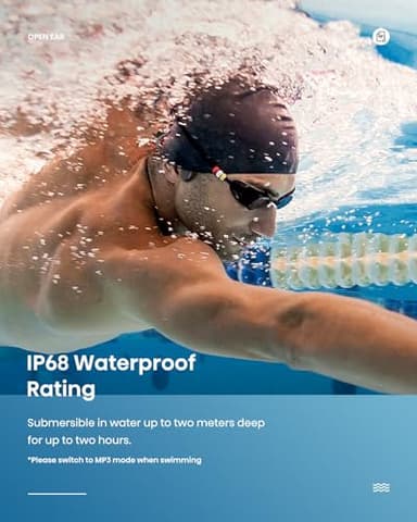 Swimming headphones-bone conduction headphones, IP68 waterproof built-in MP3 player 32G memory, underwater swimming headphone, wireless open Earphones Bluetooth 5.3, for running, cycling (black) - Image 3