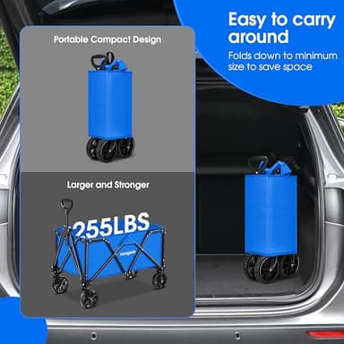 Homgava Collapsible Folding Wagon Heavy Duty,Foldable Utility Cart with Wheels,Large Capacity,for Grocery Outdoor Camping Beach Gardening Shopping Fishing Blue - Image 4