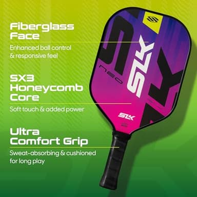 Selkirk Sport SLK Neo Fiberglass Pickleball Paddles Set of 2 | Designed in The USA | Complete Pickleball Set with 2 Pickle Ball Rackets, 3 Hybrid+ Balls, and SLK Sling Bag | Citron & Magenta Mirage - Image 4