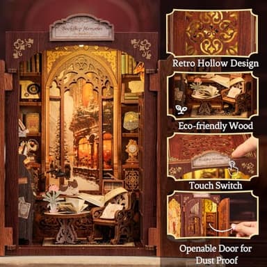 CUTEBEE Book Nook Kit - DIY Miniature House Dollhouse Kit for Adult and Teens, Booknook Bookshelf Decor Alley Model Build with LED Light, Gifts for Family and Friends (Bookshop Memories) - Image 7
