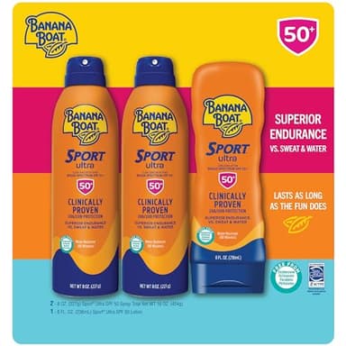 Banana Boat Sport Ultra SPF 50 Sunscreen Triple Pack | Includes 2 Sunscreen Sprays & 1 Lotion SPF 50, Sunblock, Water Resistant, Oxybenzone-Free, 8oz each (Pack of 3) - Image 2