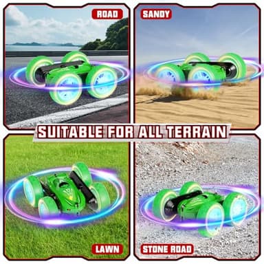 SAUFTTI Remote Control Car, Gesture Sensor RC Stunt Cars Toys for Kids Age 6 7 8 9 10 11 12+ Years Old, Double-Sided 360° Rotating 4WD RC Drift Truck for Boys Girls Birthday (Green) - Image 6