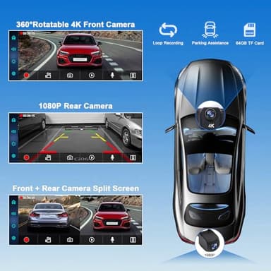Carplay Screen for Car,10.26 inch Portable Car Play & Android Auto Touch Screen,4K Front & 1080P Rear Backup Camera Car Stereo,Loop Recording,GPS,Voice Control,Mirror Link,FM,AUX for All Vehicles - Image 3