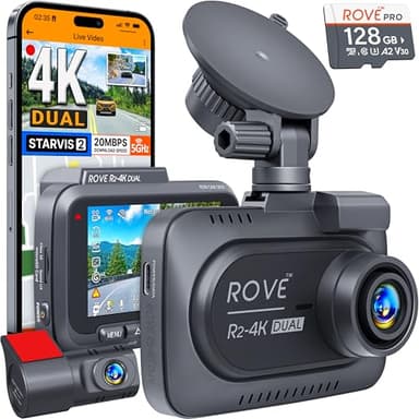 ROVE R2-4K DUAL Dash Cam Front and Rear, STARVIS 2 Sensor, FREE 128GB Card Included, 5G WiFi - up to 20MB/s Fastest Download Speed with App, 4K 2160P/FHD Dash Camera for Cars, 3" IPS, 24H Parking Mode - Image 1