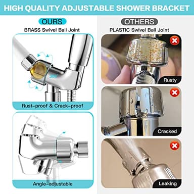 6-Setting Shower Head with Handheld, JDO High Pressure Hand held Shower Head, 4.7 Inch Chrome Detachable Showerhead Set with 59 Inch Stainless Steel Hose and Adjustable Showerhead Holder - Image 4