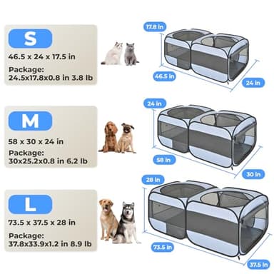 2-in-1 Dog Playpen, 58''Pop Up Cat Puppy Pet Playpen Indoor/Outdoor Cats Enclosed, Cat Dog Tent Crate Cage Kennel, Portable Playpen for Kitten, Small Animals Play Pen(No Divider, Unified Space) - Image 2