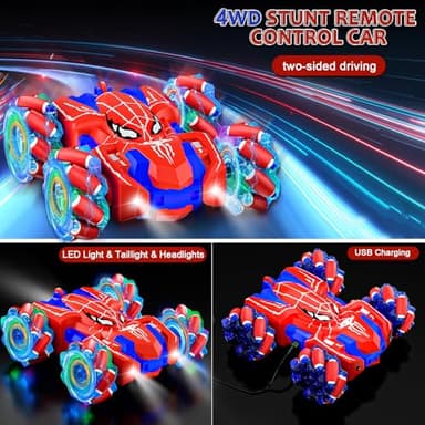 Spider Remote Control Car for Boys, Rechargeable RC Cars Toys with Cool Lights, 2.4Ghz Double Sided Drift RC Stunt Cars, 360°Rotating 4WD Off-Road Race Car for 4-6 6-12 Boy Kids Gifts - Image 2