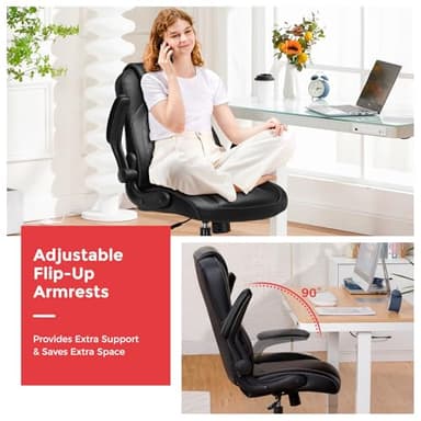 GTRACING Office Computer Gaming Chair Ergonomic Desk Chair for Adults with Lumbar Support Flip-Up Arms Adjustable Height Swivel Wheels PU Leather Executive Design for Short People Use, Black - Image 5