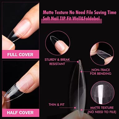 UNA GELLA Almond Gel Nail Tips, 504PCS Pre Etched Clear Fake Nails Tips Medium Almond Shape - 12 Sizes Full Cover Soft Acrylic Press On Nail Extensions No C Curve Gift for Diy at Home - Image 4