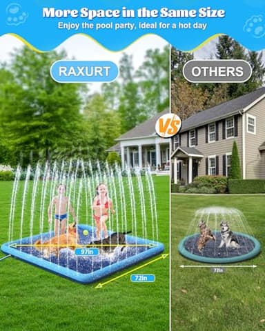 Raxurt Splash Pad, 97"- 72" Non-Slip Splash Pad for Kids and Dogs, Thickened Durable Square Dog Pool with Sprinkler Summer Outdoor Water Toys for Toddler Girls Boys Children Pet (Blue) - Image 2