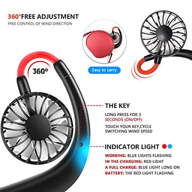 Portable Neck Fan 2500 mAh Rechargeable USB Hands-Free Mini Face Cooling Personal Double Headed Rotatable Small Fan for Working Office Reading Traveling Outdoor Sport - Image 2