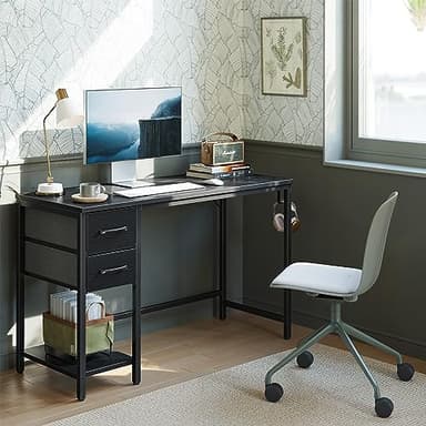 Cubiker Computer Home Office Desk with Drawers, 47 Inch Small Desk Study Writing Table, Modern Simple PC Desk, Black - Image 2
