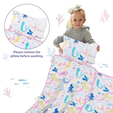 Safotad Toddler Nap Mat with Pillow & Blanket, 54"x33" Portable Roll-Up Design - Soft, Washable, Lightweight Toddler Sleeping Bags - Great for Preschool, Daycare, Pink - Image 3