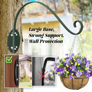 2-Pack 16” Plant Hanger Bracket: Heavy-Duty Plant Hangers Outdoor - Hand-Forged Wrought Iron Plant Hanging Hooks Bird Feeder Hanger - Green Curved Wall Hooks for Baskets, Flower, Indoor & Outdoor - Image 4