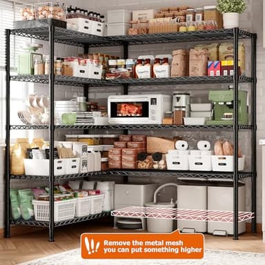 REIBII 1600LBS Storage Shelves 69.8''W Metal Shelving 5 Tier Wire Shelving Unit,Pantry Shelves Kitchen Shelves Adjustable Wire Commercial Shelf for Garage Storage Shelves, 69.8" Wx15.8 Dx72.4 H, Black - Image 6