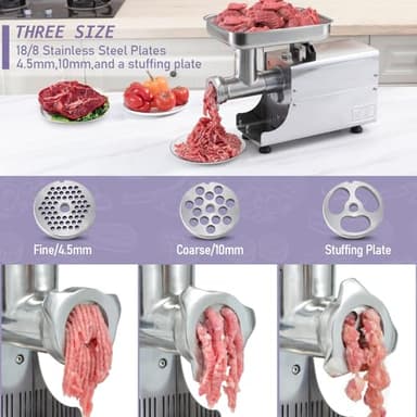 OKF Stainless Steel Electric Meat Grinder - 2800W Heavy Duty Commercial #8 Meat Grinders for Home Use with 2 Blades, 3 Plates, 3 Stuffing Tubes - Image 4