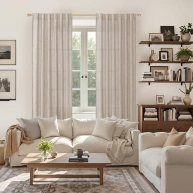 YoungsTex Natural Linen Curtains 90 Inches Long for Living Room Back Tab Textured Light Filtering Window Drapes with Ring Clips for Bedroom Dining Room, 52 X 90 Inch, 2 Panels - Image 2