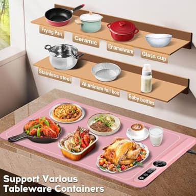 SUNMORN Warming Trays For Buffets Party, Warming Mat for Food, Precise Temperature Control Food Warming Mat, Uniform Heating Warming Mat, Electric Warming Tray, Premium Silicone Portable (Pink) - Image 4