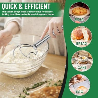 Agttete Danish Dough Whisk Stainless Steel Hook Dutch Bread Mixer Hand Tool for Sourdough Baking Making Blending Pastry Pizza - Image 5