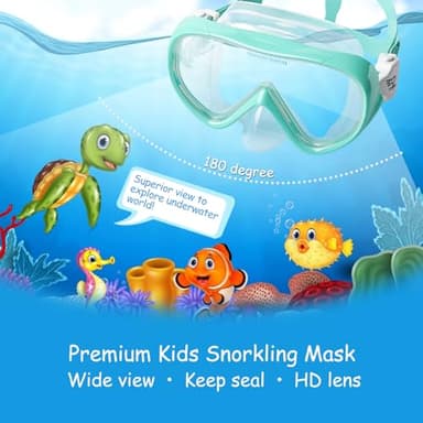 Kids Snorkel Set, Child Diving Mask Anti-Fog Swimming Goggles Dry Snorkel Children Snorkeling Swimming Gear for Youth Boys Girls Age 4-14 (Aqua Set) - Image 2