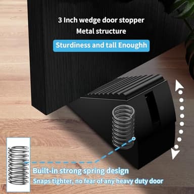 Strongest Heavy Duty Door Stopper Wedge - Spring Large Door Stoppers, Tall Door Stoppers for Bottom of Doors, Door Stop Rubber for Extra Strong Grip, 3 Inches High Metal Doorstop Suits Any Heavy Door - Image 2