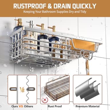 Youvip Shower Caddy, 3 Pack Large Capacity Bathroom Organizers and Storage, No Drilling Adhesive Rustproof Shelves with Soap Holder, Home Decor, Silver - Image 3