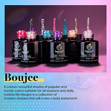 Beetles Glitter Gel Polish, 6 Pcs Pink Silver Platinum Gel Polish Kit Soak off Uv Lamp Shimmer Purple Pink Green Gold Glitter Nail Polish Kit Holiday Gift Design for Party - Image 2