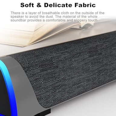 SOULION R30 Computer Speakers, Colorful LED Lights with Switch Button, Surround Sound Portable Computer Sound Bar Speakers for Desktop, Gray - Image 8