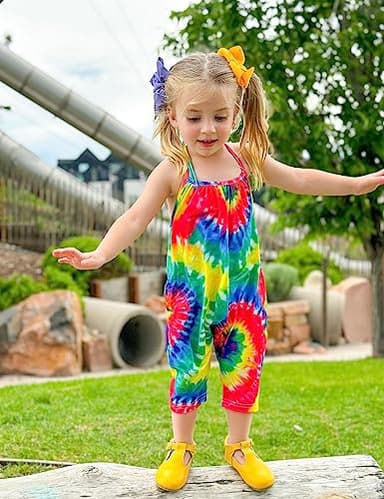 RAISEVERN Toddler Tie Dye Rompers For Girls Baby Jumpsuits Kid Girl Clothes Jumpers Sleeveless Halter Overalls With Pocket Travel Party Outfit Size 1T 2T - Image 2