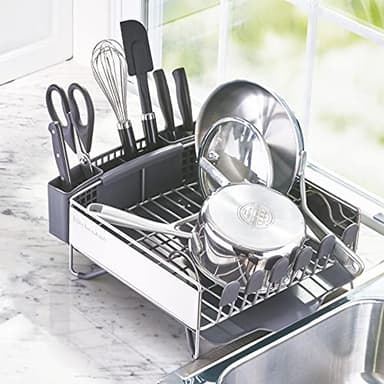 KitchenAid Compact Space Saving, Dish Rack with Removable Flatware Caddy and Angled Self Draining Drainboard, Satin Gray, 15-Inch-by-13.25-Inch - Image 6