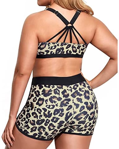 Holipick Women Leopard Plus Size 3 Piece Tankini Swimsuits Athletic Bathing Suits with Boy Shorts Tank Top with Sports Bra 18W - Image 6