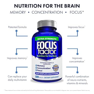 Focus Factor Adults Extra Strength, 120 Count - Brain Supplement for Memory, Concentration and Focus - Complete Multivitamin with DMAE, Vitamin D, DHA - Trusted Health Vitamins - Image 4
