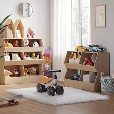 DINZI LVJ Kids Bookshelf, Toy Storage Organizer, Wooden Toy Storage Cabinet, 4 Cubby Children Bookcase, 43.3" L Toddler Book Shelf for Bedroom, Nursery, Hallway, School, Natural - Image 7