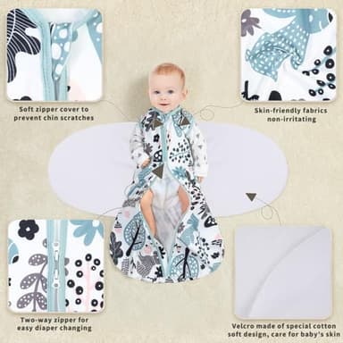 GUNTAIL Newborn Sleep Sack Baby Swaddle,3-Way Adjustable Wearable Blanket,100% Rayon Cotton Swaddling Sleeping Bag. (Rabbit&Rocks, 3-6 Months) - Image 4