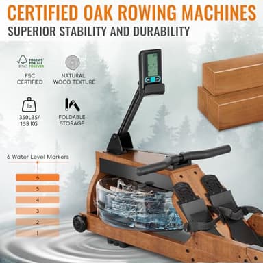 WENOKER Water Rowing Machine for Home Use, Wooden Foldable Rower Machine with Adjustable Monitor & Bluetooth APP, Large Water Tank & Comfortable Seat for Immersive Water Rower, 350LBS Weight Capacity - Image 6