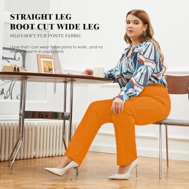 Plus Size Women's Straight-Leg Dress Pants - Slacks for Business Casual,Work Clothes for Office Orange Pepper 3XL - Image 5