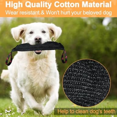 ToLanbbt Dog Tug Toy Bite Jute Pillow Pull Toy with 2 Strong Handles Perfect for Tug of War, Puppy Interactive Play, Tear Resistant Bite Training for Small Medium Large Dogs (Bright Black-Footprint) - Image 3