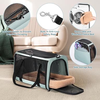 PETSFIT Soft-Sided Cat Carriers & Car Seats with Patent Safe Buckles, Clip-On Harness，18"x11"x11" Airline Approved Pet Carrier - 9 lbs Capacity (Cyan Blue) - Image 4