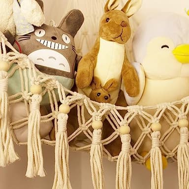 Stuffed Animal Toy Storage Hammock with LED Light - Macrame Jumbo Doll Corner Stuff Animals Organizer Decorations - Cute Hanging Plushie Net Kids Baby Nursery Bedroom Room Decor - Image 3