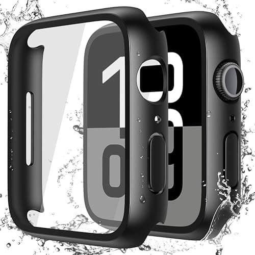 Misxi [2 Pack] Waterproof Hard Case with Tempered Glass Compatible with Apple Watch Series 11 (2025) Series 10 46mm, Ultra-Thin Anti-Fall Protective Cover for iWatch Screen Protector, Matte Black - Image 1