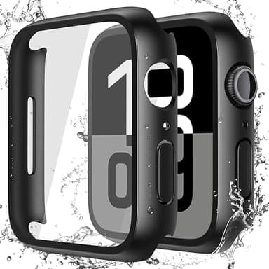 Misxi [2 Pack] Waterproof Hard Case with Tempered Glass Compatible with Apple Watch Series 11 (2025) Series 10 46mm, Ultra-Thin Anti-Fall Protective Cover for iWatch Screen Protector, Matte Black - Image 1