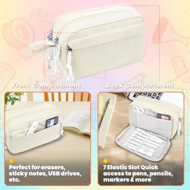 JAESITETER Big Capacity Pencil case,Soft Corduroy Pencil Bag with 3 Compartment,Pencil Pouch School Supplies Cute Pencil Box Pencil Bag for Teen Girls Boys College - Image 5