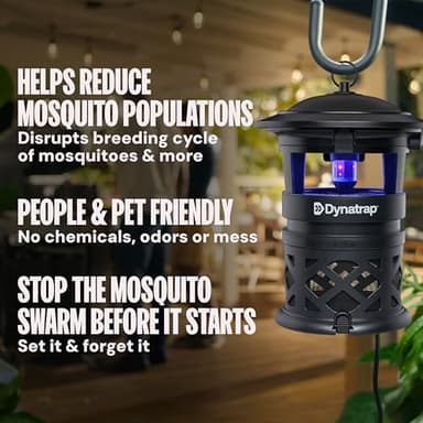 Dynatrap DT1130SR 1/2 Acre Mosquito & Flying Insect Outdoor Trap and Killer – Kills Mosquitoes, Flies, Wasps, Gnats, & Other Flying Insects - Bug Zapper Alternative – Black - Image 5