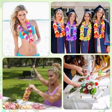 Kaiolbly 9 Pcs Lei Needle Kit, 4 Pcs 14 Inch Stainless Steel Long Lei Needle to Make Hawaiian Leis 4 Lei String 1 Sewing Scissors Lei Making Kit for DIY Graduation Hawaiian Flower Lei Wreath Accessory - Image 7