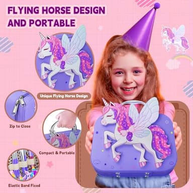 Kids Makeup Kit for Girl - Girls Makeup Kit Toys with Flying Horse Storage Case, Kids Play Makeup Set for Christmas Birthday Gift 3-12 Years Old - Image 3