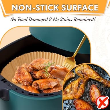 Air Fryer Liners Disposable, 100PCS 8 Inch Non-stick Air Fryer Parchment Paper Liners, Round Free of Bleach Airfryer Liners for 5-8QT Air fryer, Baking, Roasting Microwave - Image 5