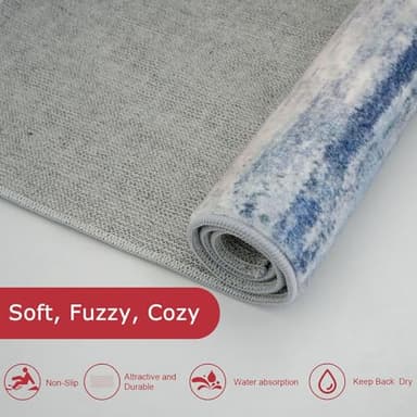 KOZYFLY 3x5 Rug Modern Ombre Living Room Area Rug, Washable Rugs for Bedroom Non-Slip Soft Stain Resistant Striped, Print Distressed Sky Blue Abstract Carpet for Living/Laundry/Kid Room - Image 6