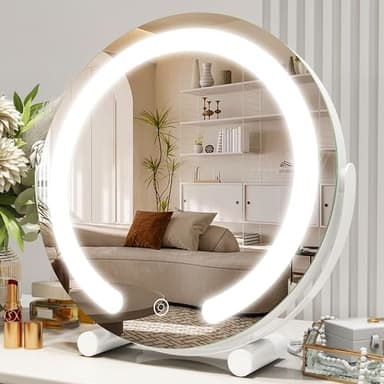 ROLOVE Vanity Mirror with Lights, 12 Inch Light Up Makeup Mirror, LED Makeup Mirror with Lights for Bedroom Tabletop, Smart Touch Control 3 Colors Dimmable, 360° Rotation, White - Image 1